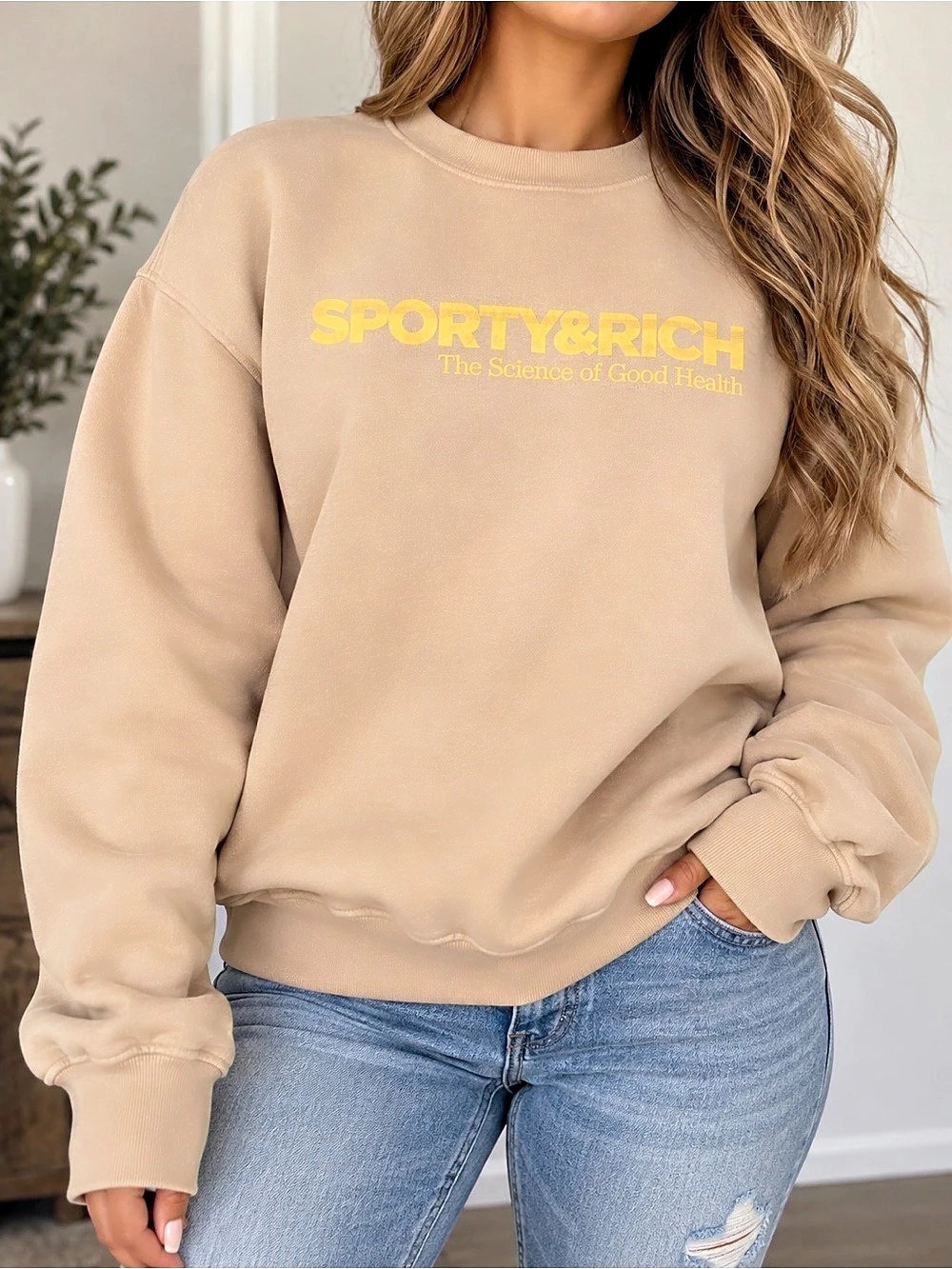 Sporty & Rich The Science of Good Health Crewneck Beige XS